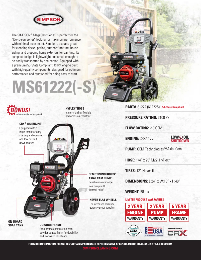 Página 1 del manual Ficha técnica Simpson Megashot MS61222