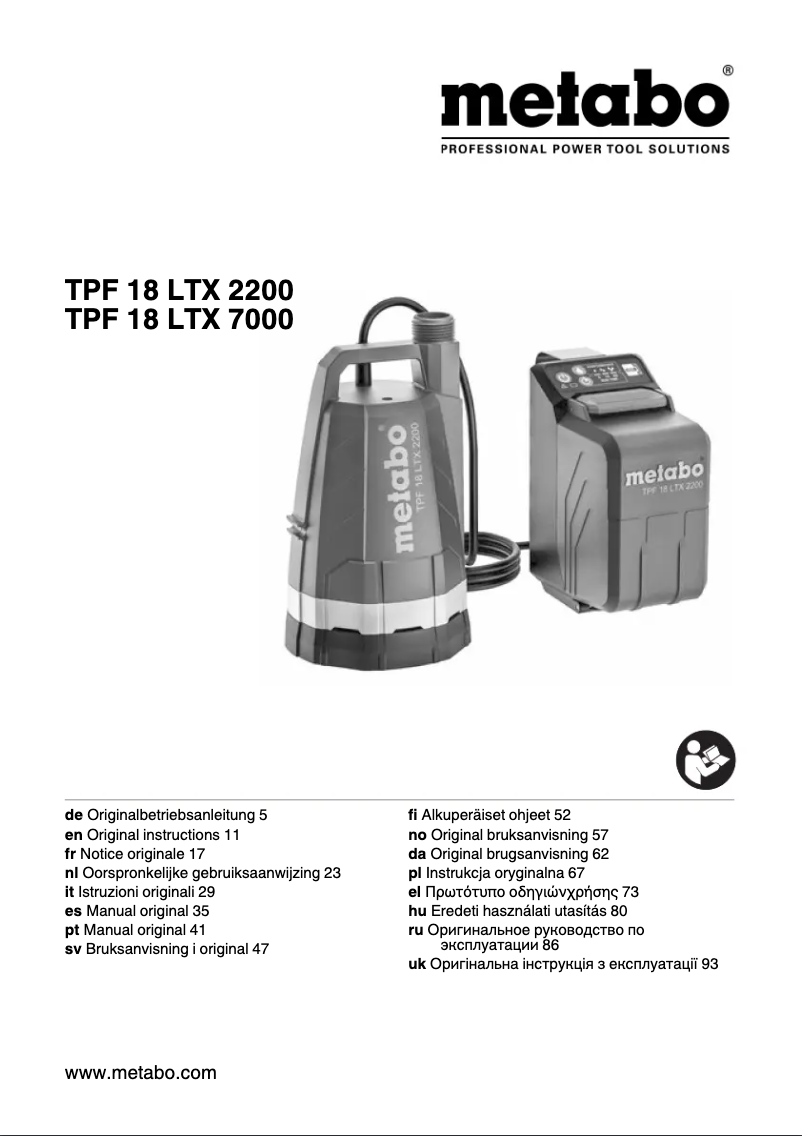 Page 1 de la notice Manuel utilisateur Metabo TPF 18 LTX 7000