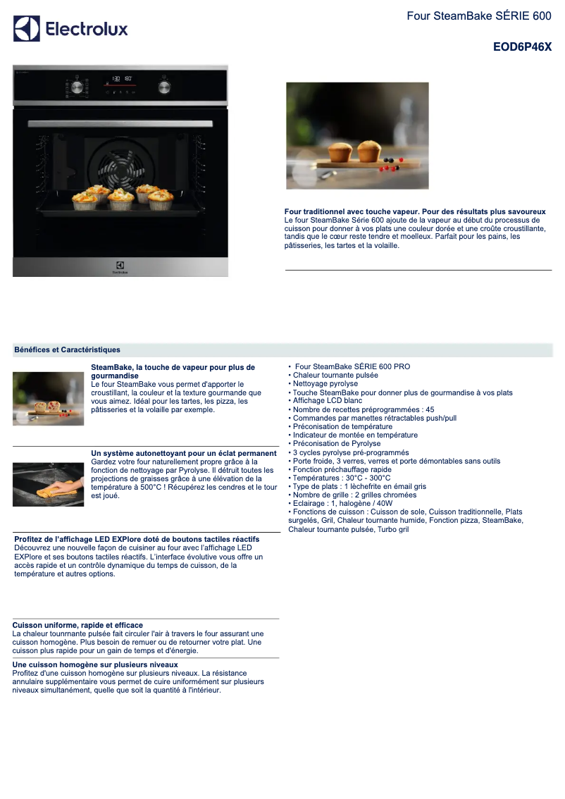 Página 1 del manual Ficha técnica Electrolux EOD6P46X