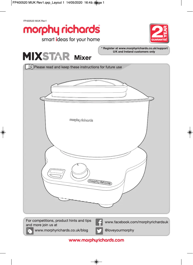 Page 1 de la notice Manuel utilisateur Morphy Richards MixStar 400520
