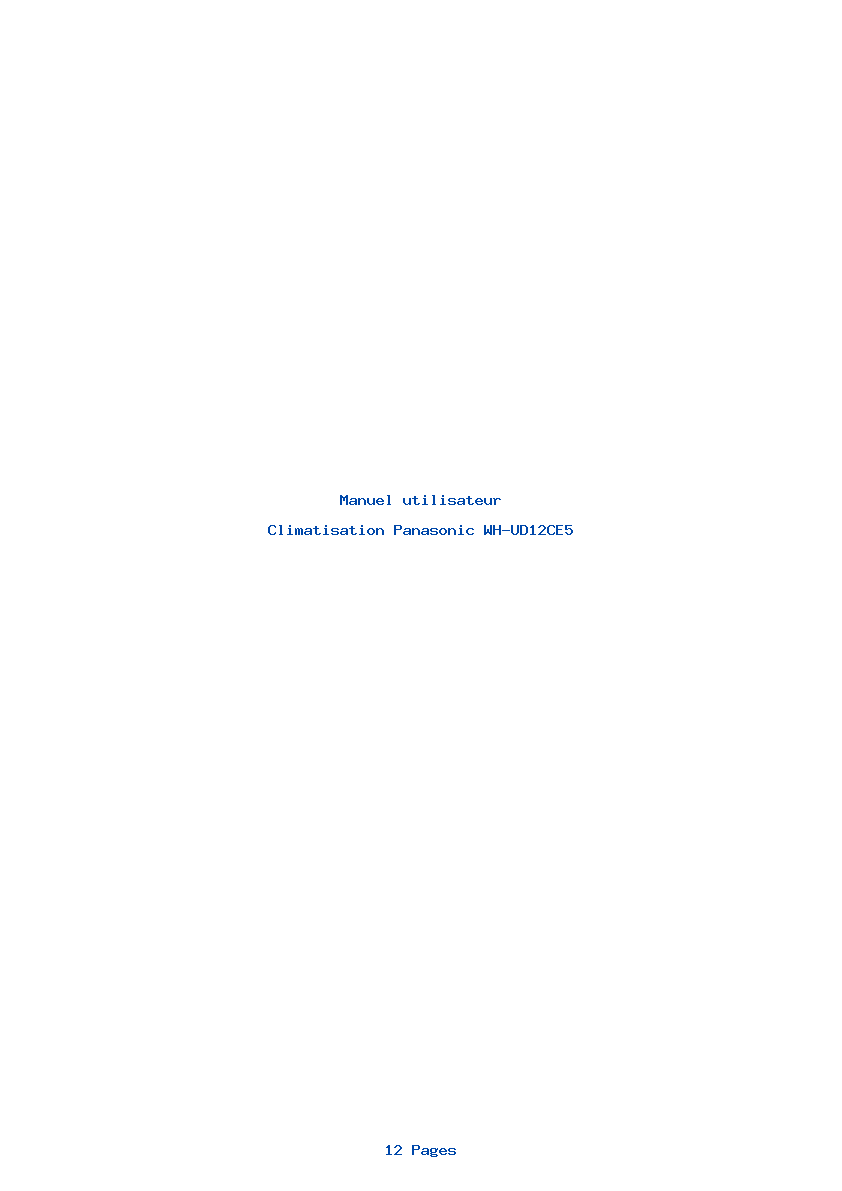 Page 1 de la notice Manuel utilisateur Panasonic WH-UD12CE5