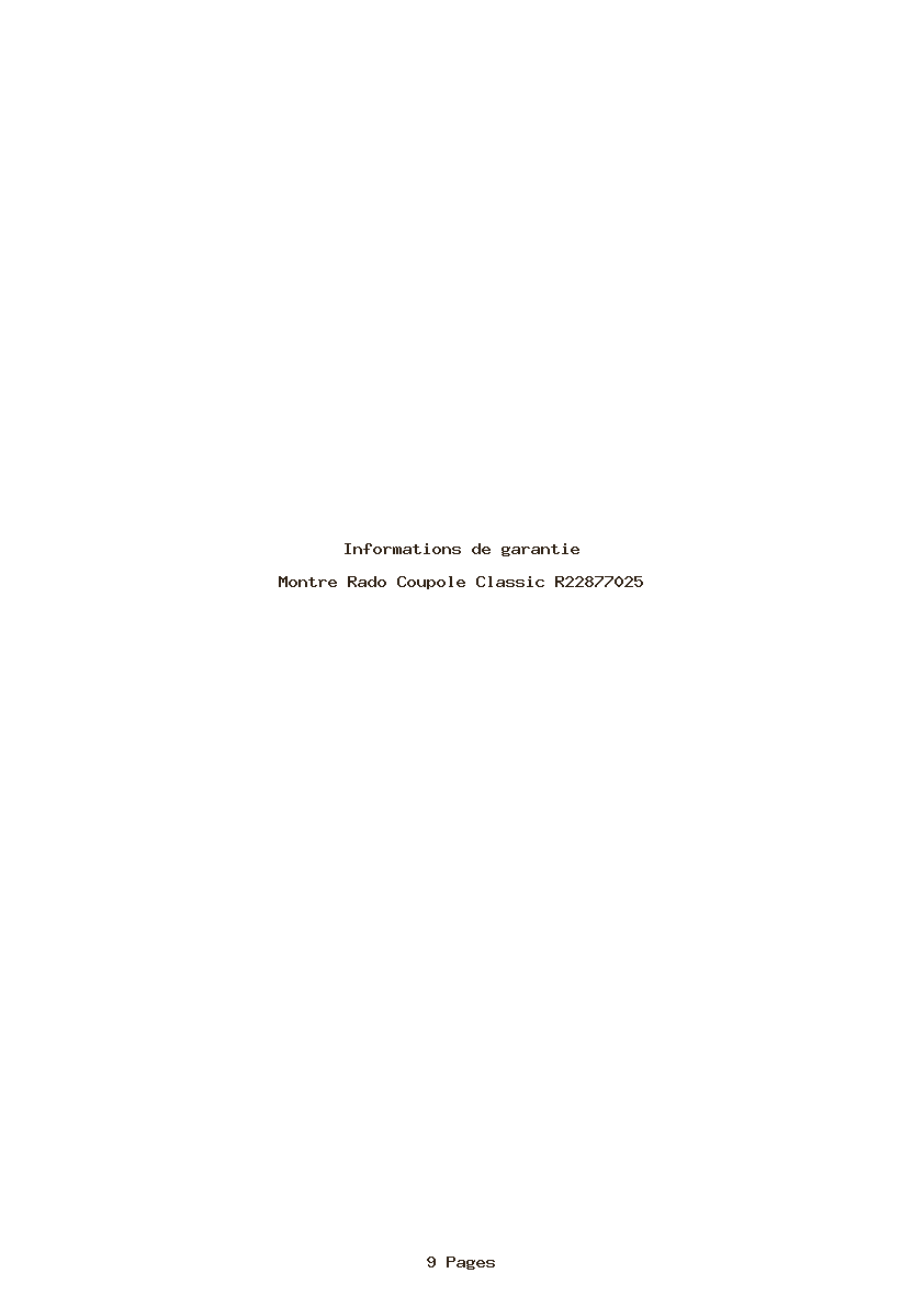 Page 1 de la notice Informations de garantie Rado Coupole Classic R22877025