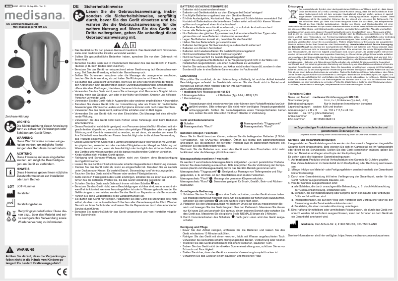 Page 1 de la notice Manuel utilisateur Medisana HM 330