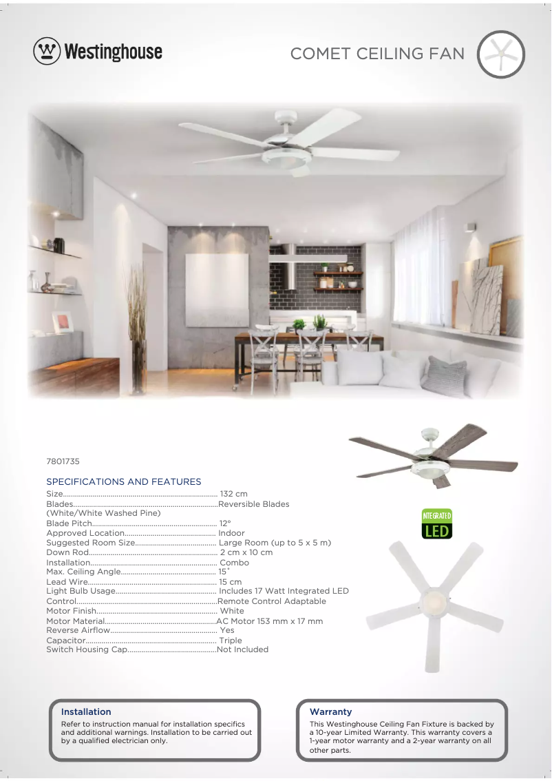 Página 1 del manual Ficha técnica Westinghouse 7801735