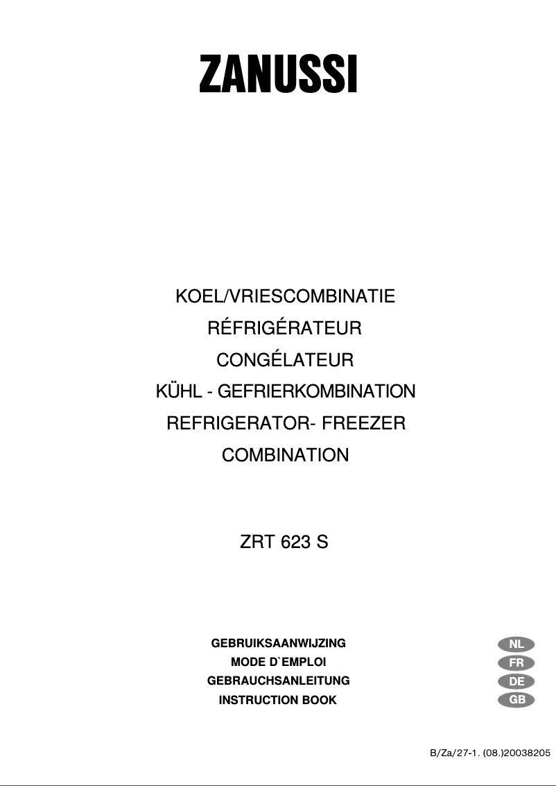 Page 1 de la notice Manuel utilisateur Zanussi ZRT 623 S