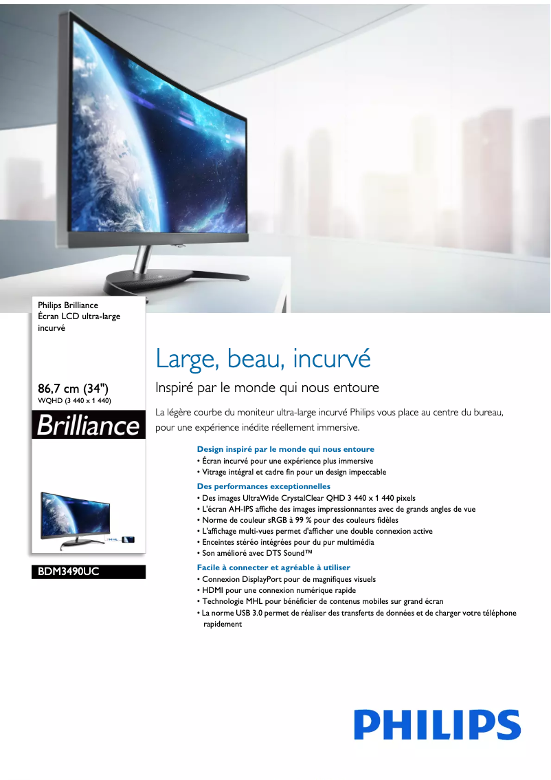 Page n°1 - Fiche technique Philips Brilliance BDM3490UC