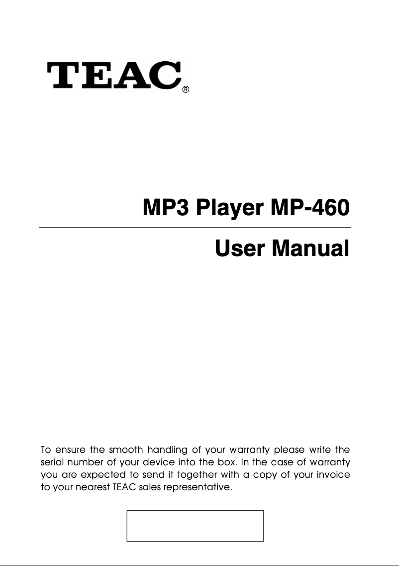 Page 1 de la notice Manuel utilisateur Teac MP-460