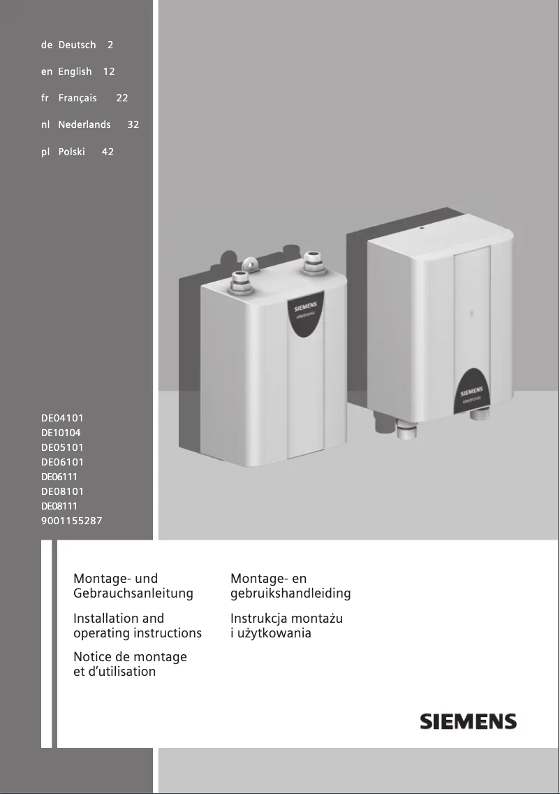 Page 1 de la notice Manuel utilisateur Siemens DE04101