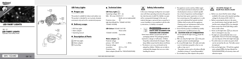 Page 1 de la notice Manuel utilisateur Melinera IAN 102440