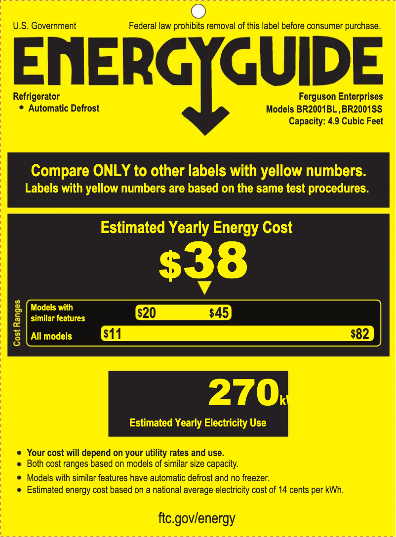 Page 1 de la notice Label énergétique EdgeStar BR2001BL
