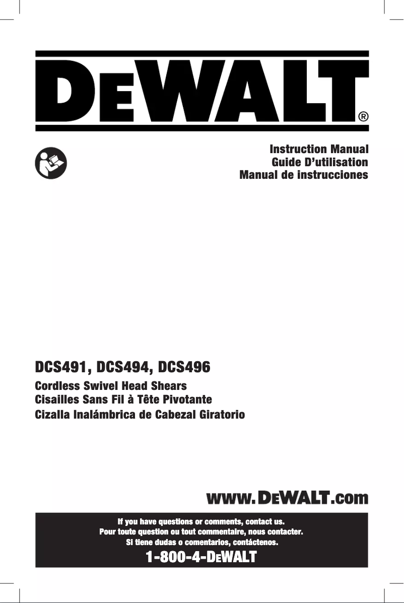 Page 1 de la notice Manuel utilisateur DeWalt DCS496