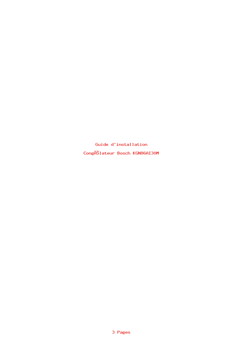Page 1 de la notice Guide d'installation Bosch KGN86AI30M