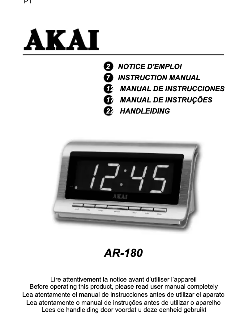 Page 1 de la notice Manuel utilisateur AKAI AR-180K