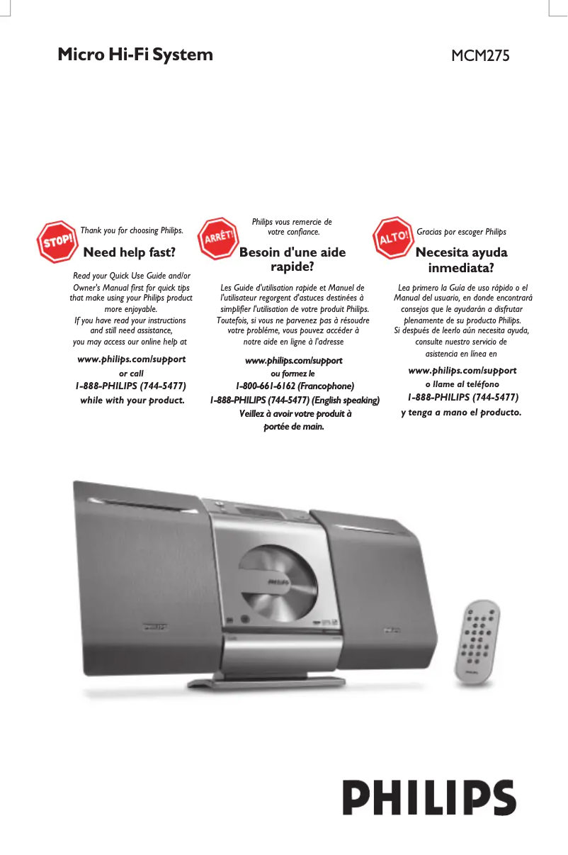 Page 1 de la notice Manuel utilisateur Philips MCM275