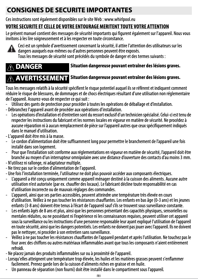 Page 1 of the manual User Manual Whirlpool ACM 826/NE/IXL