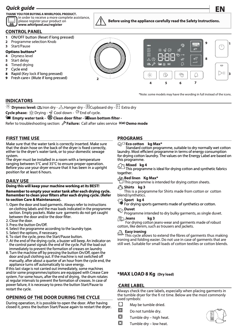 Página 1 del manual Manual de usuario Whirlpool W6 D83WB EE