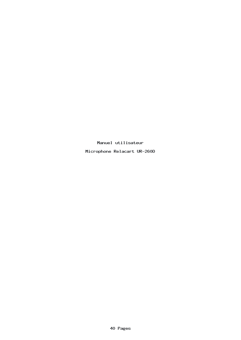 Page 1 de la notice Manuel utilisateur Relacart UR-260D