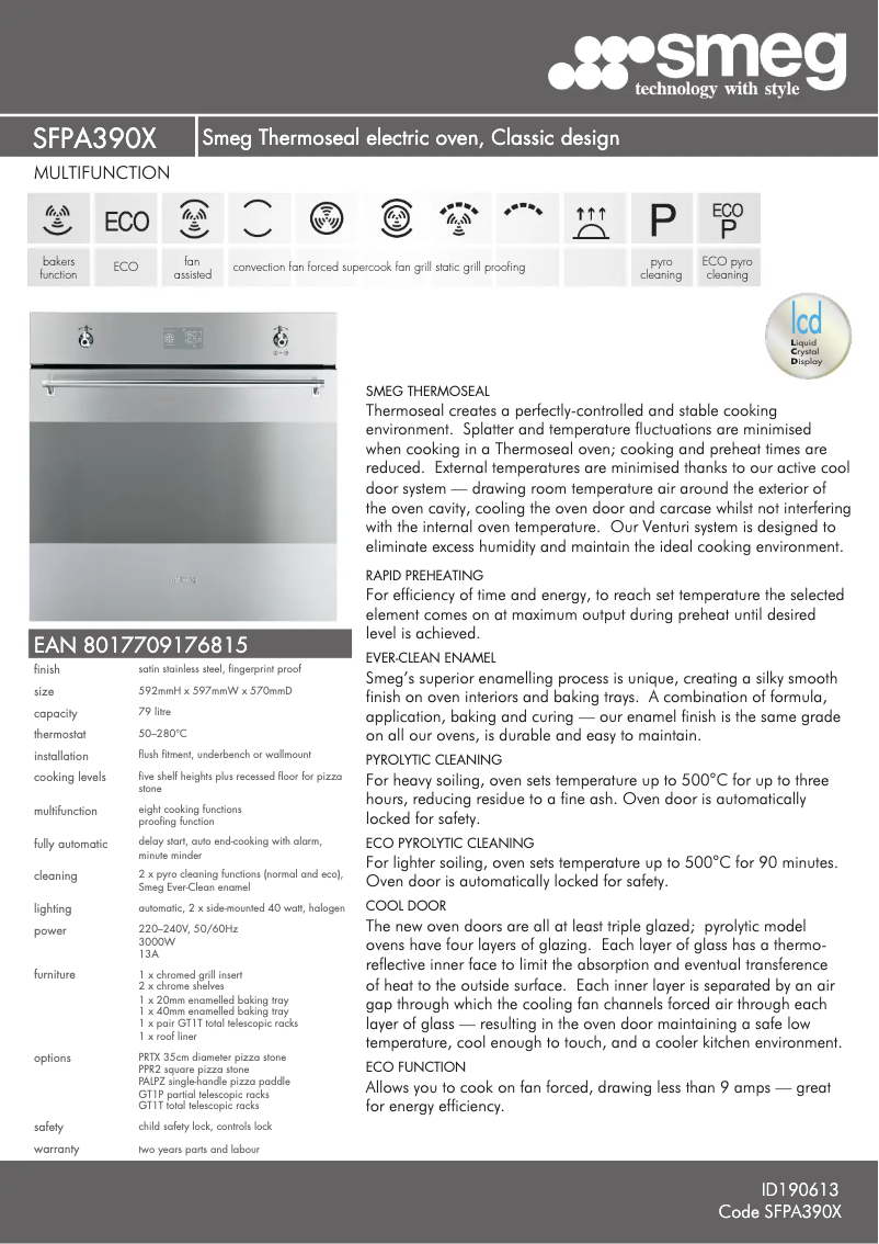 Página 1 del manual Ficha técnica Smeg SFPA390X