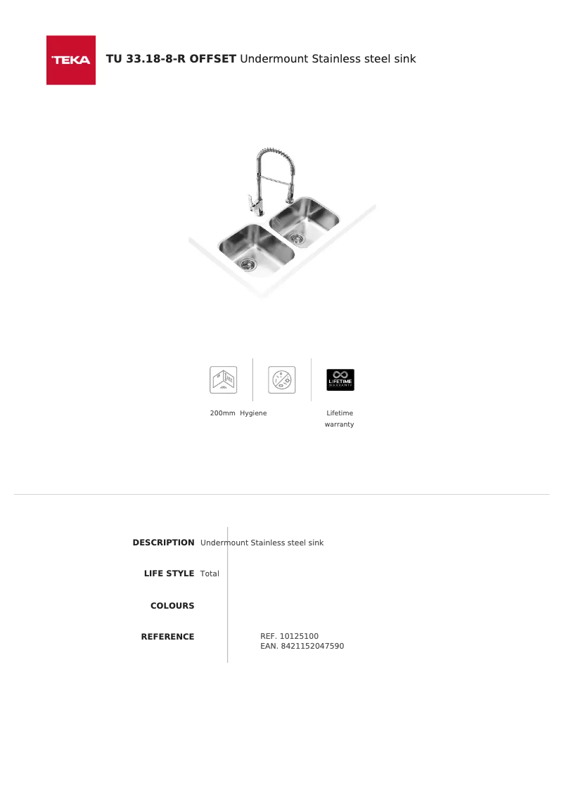 Page 1 de la notice Fiche technique Teka TU 33.18-8