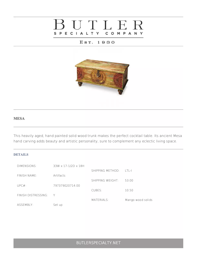 Page 1 de la notice Manuel utilisateur Butler Mesa 3140290