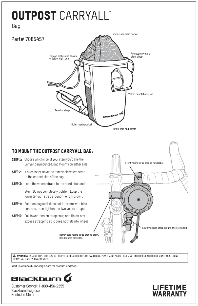 Page 1 de la notice Manuel utilisateur Blackburn Outpost Carryall