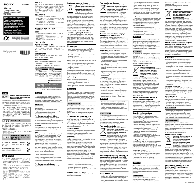 Page 1 de la notice Manuel utilisateur Sony SEL16F28