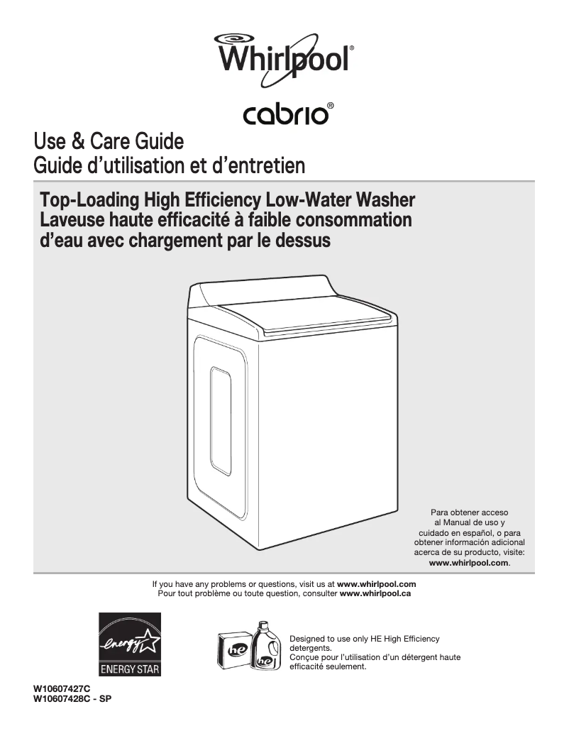 Page 1 de la notice Manuel d'utilisation et d'entretien Whirlpool WTW8500D