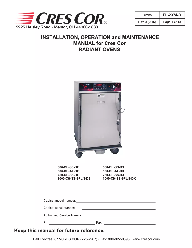 Page 1 de la notice Manuel utilisateur Cres Cor 1000CHSSSPLITDE