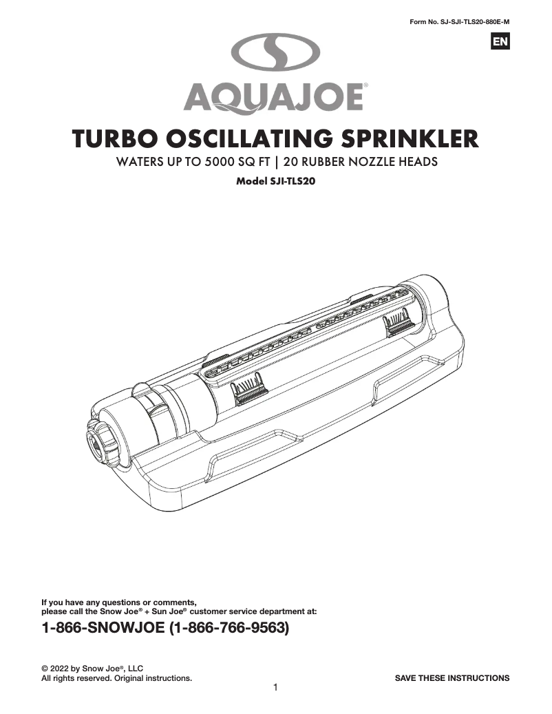 Page 1 de la notice Manuel utilisateur Aqua Joe SJI-TLS20