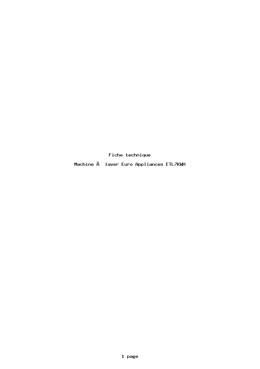 Page 1 de la notice Fiche technique Euro Appliances ETL7KWH