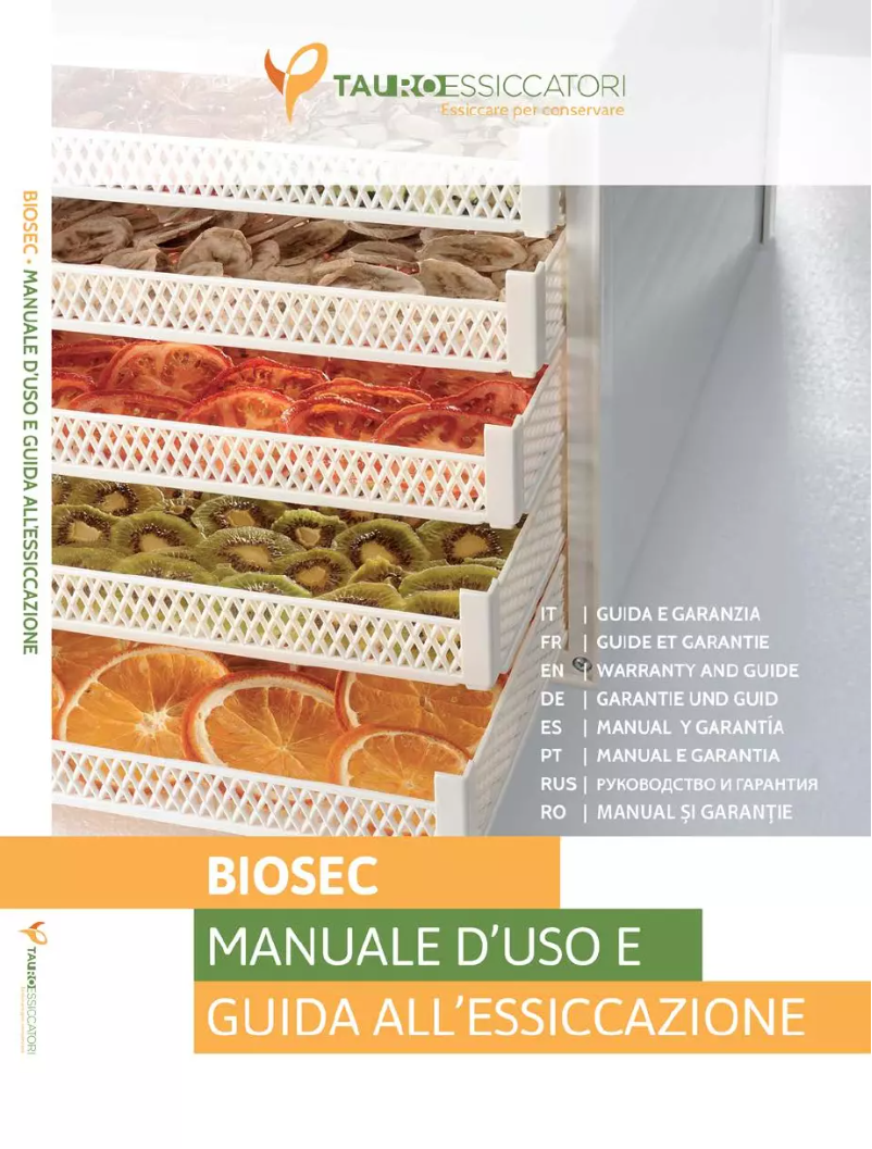 Page 1 de la notice Manuel utilisateur Tauro Essiccatori Biosec Silver B5-S
