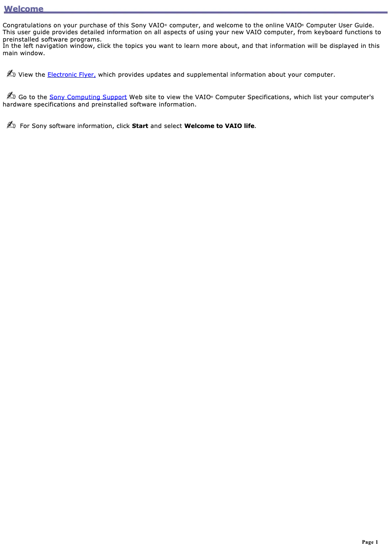 Page 1 de la notice Manuel utilisateur Sony Vaio VGN-S380P25