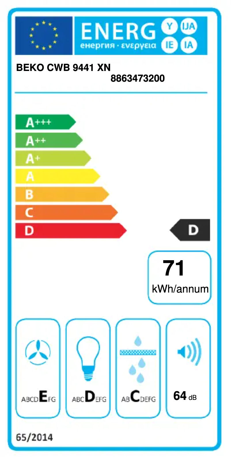 Page 1 de la notice Label énergétique Beko CWB 9441 XN