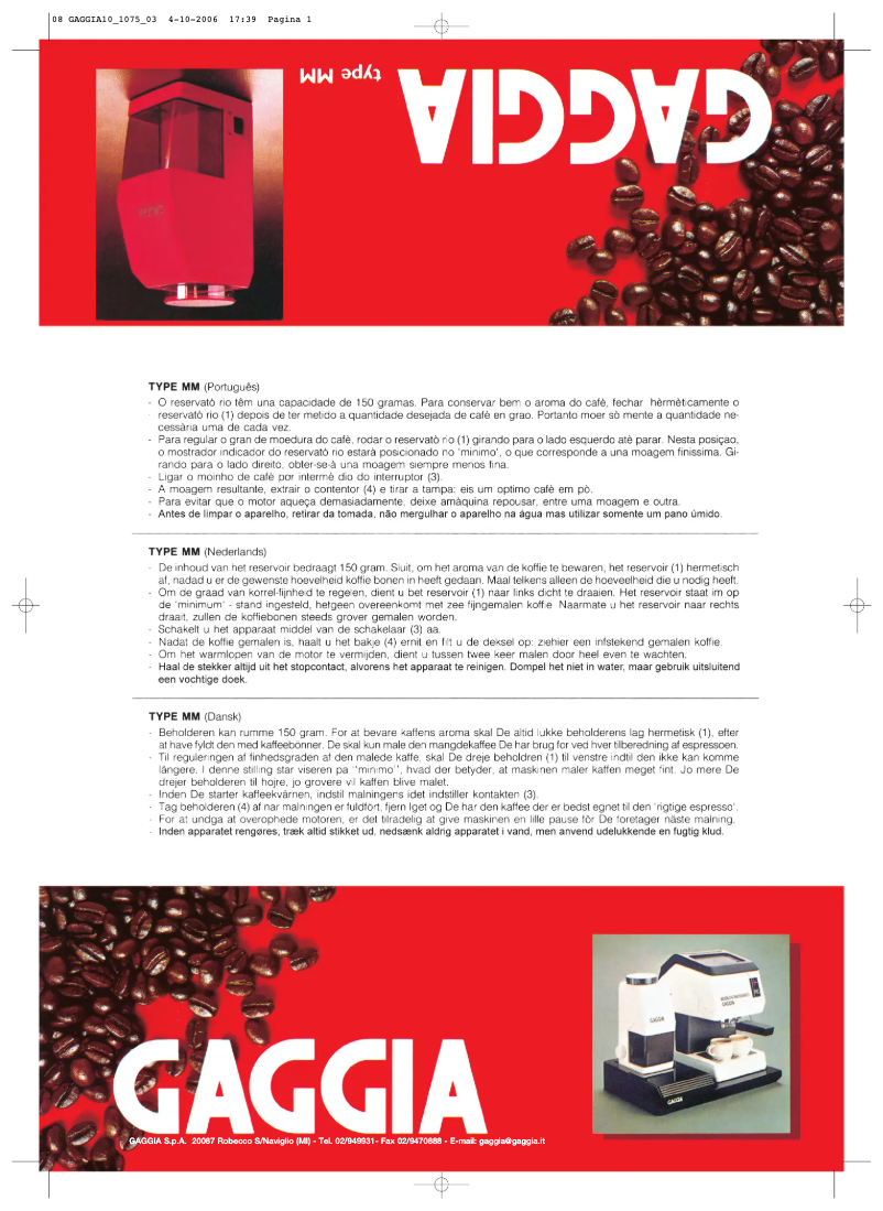 Page 1 of the manual User Manual Philips Saeco MM DM 1075