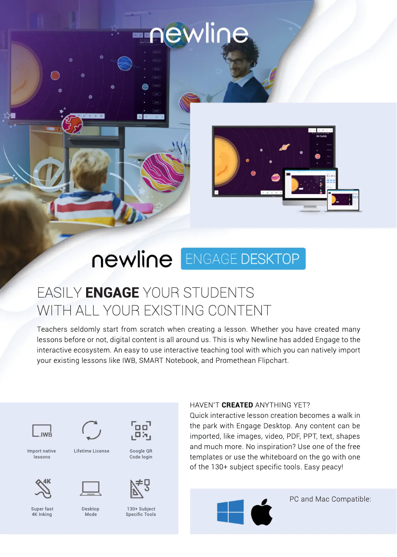 Page 1 de la notice Fiche technique Newline Engage Desktop