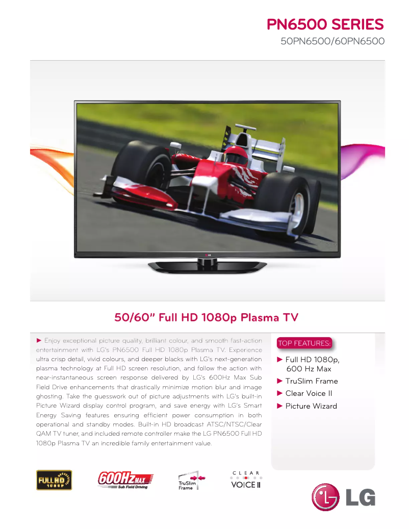 Page 1 de la notice Fiche technique LG 60PN6500
