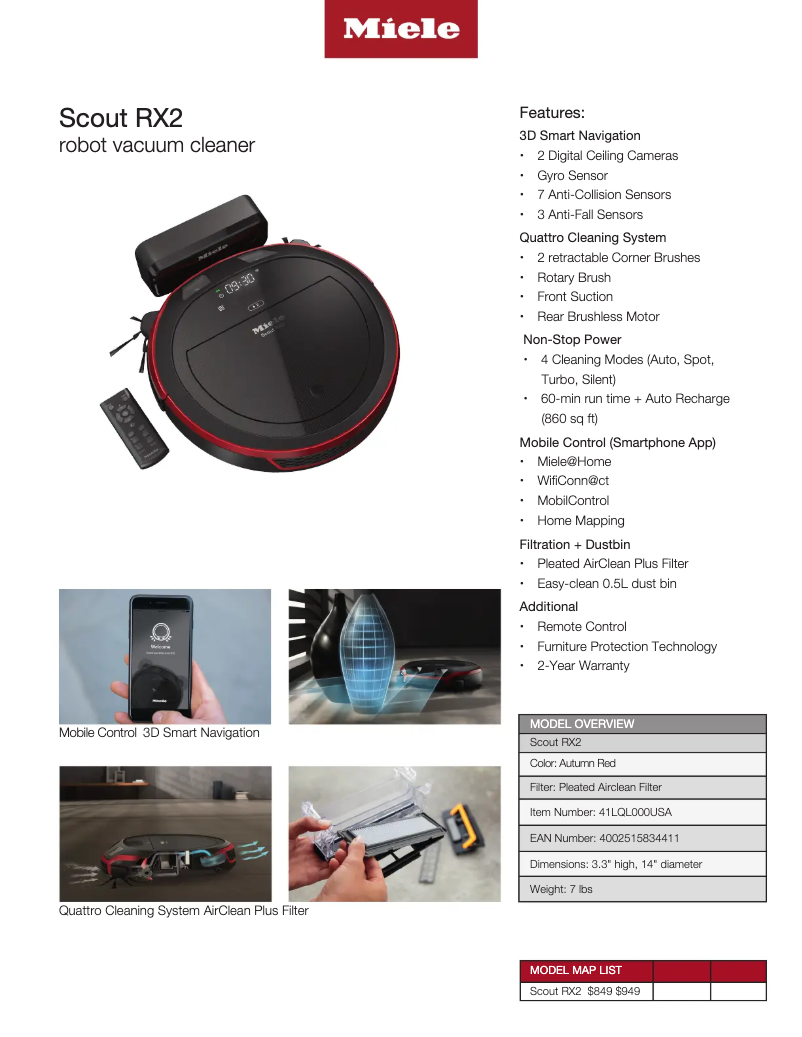 Page 1 de la notice Fiche technique Miele Scout RX2
