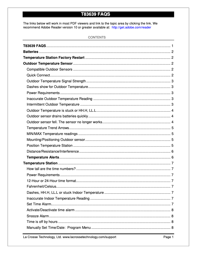 Page 1 de la notice FAQ La Crosse Technology T83639