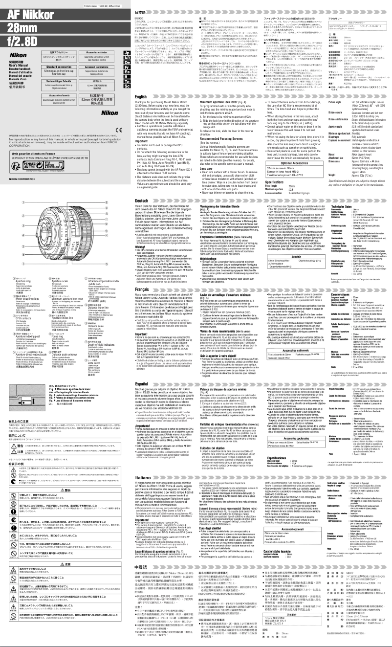 Page 1 de la notice Manuel utilisateur Nikon 28mm f/2.8D AF Nikkor