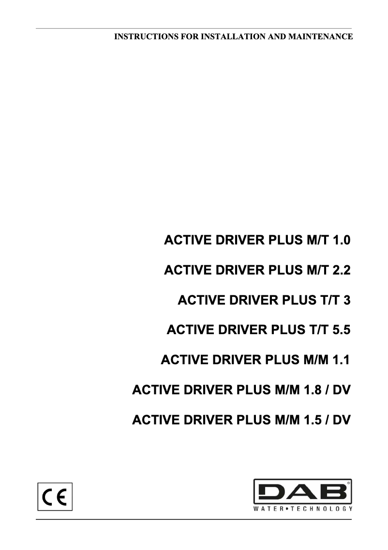 Page 1 de la notice Manuel utilisateur DAB Active driver Plus T/T 5.5