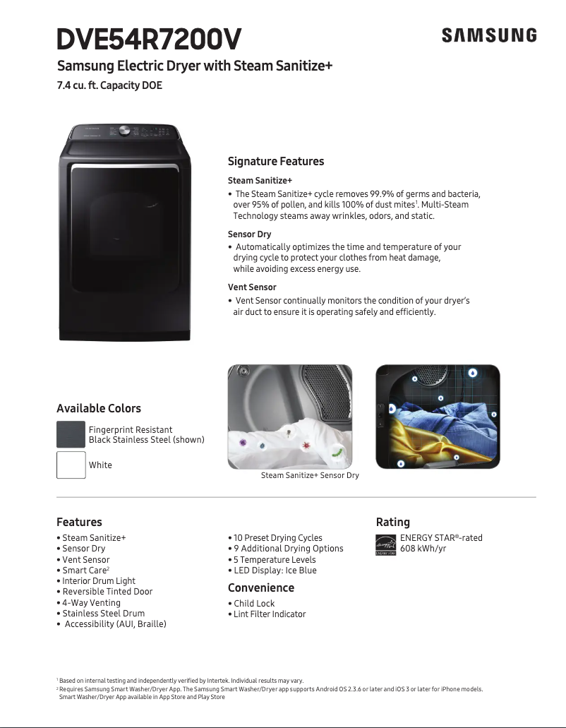 Página 1 del manual Ficha técnica Samsung DVE54R7600V