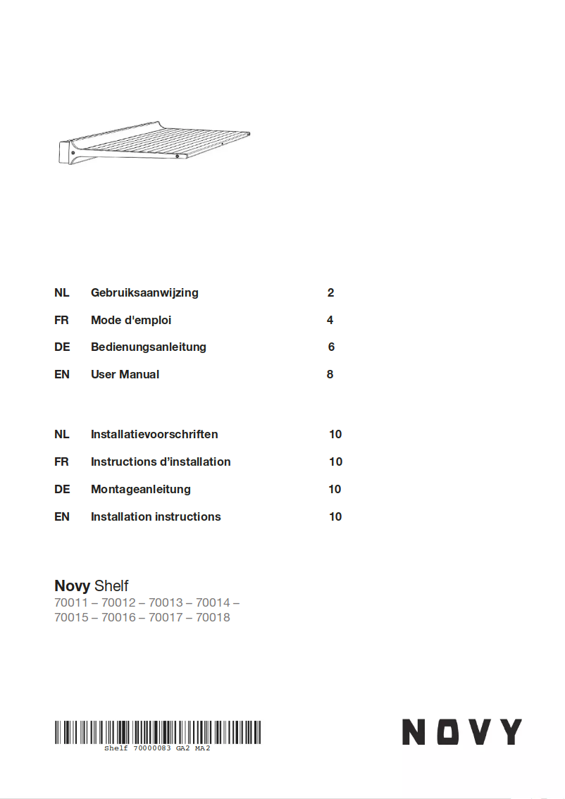 Image de la première page du manuel de l'appareil Shelf 70012