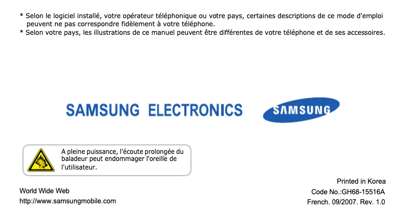 Page 1 de la notice Manuel utilisateur Samsung SGH-F210