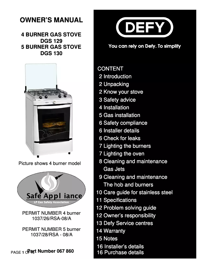 Page 1 of the manual User Manual Defy DGS129