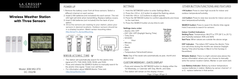 Page 1 of the manual Quick Start Guide La Crosse Technology 308-1412-3TXV2