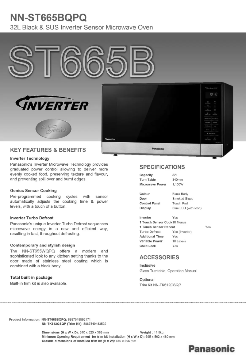 Page 1 de la notice Fiche technique Panasonic Inverter NN-ST665B