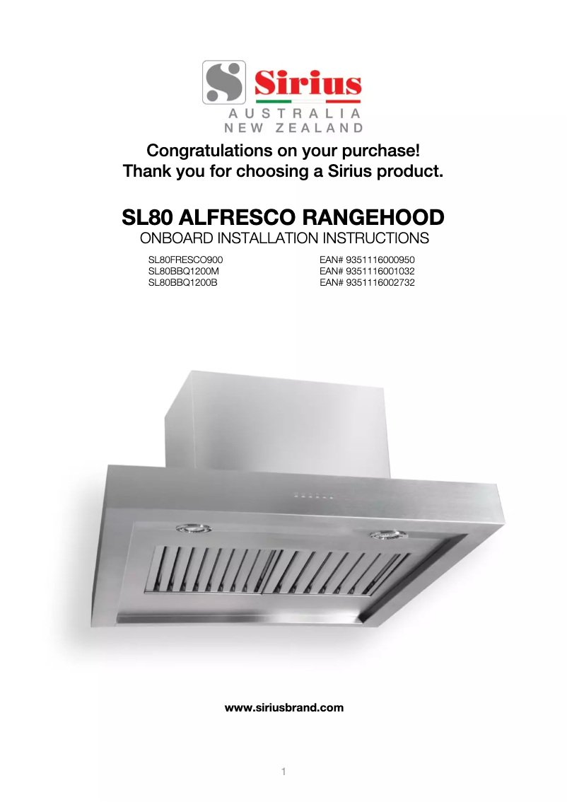 Page 1 de la notice Manuel utilisateur Sirius SL80BBQ1200B