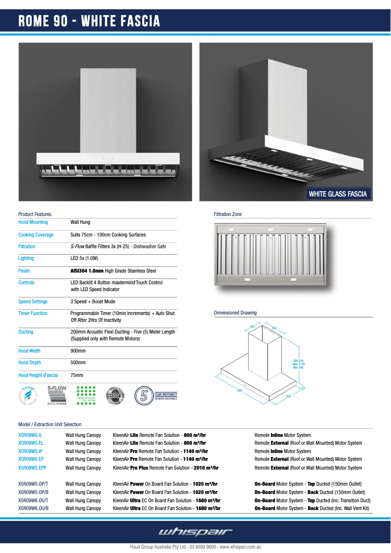 Page 1 de la notice Fiche technique Whispair X5R09W6.OU/T