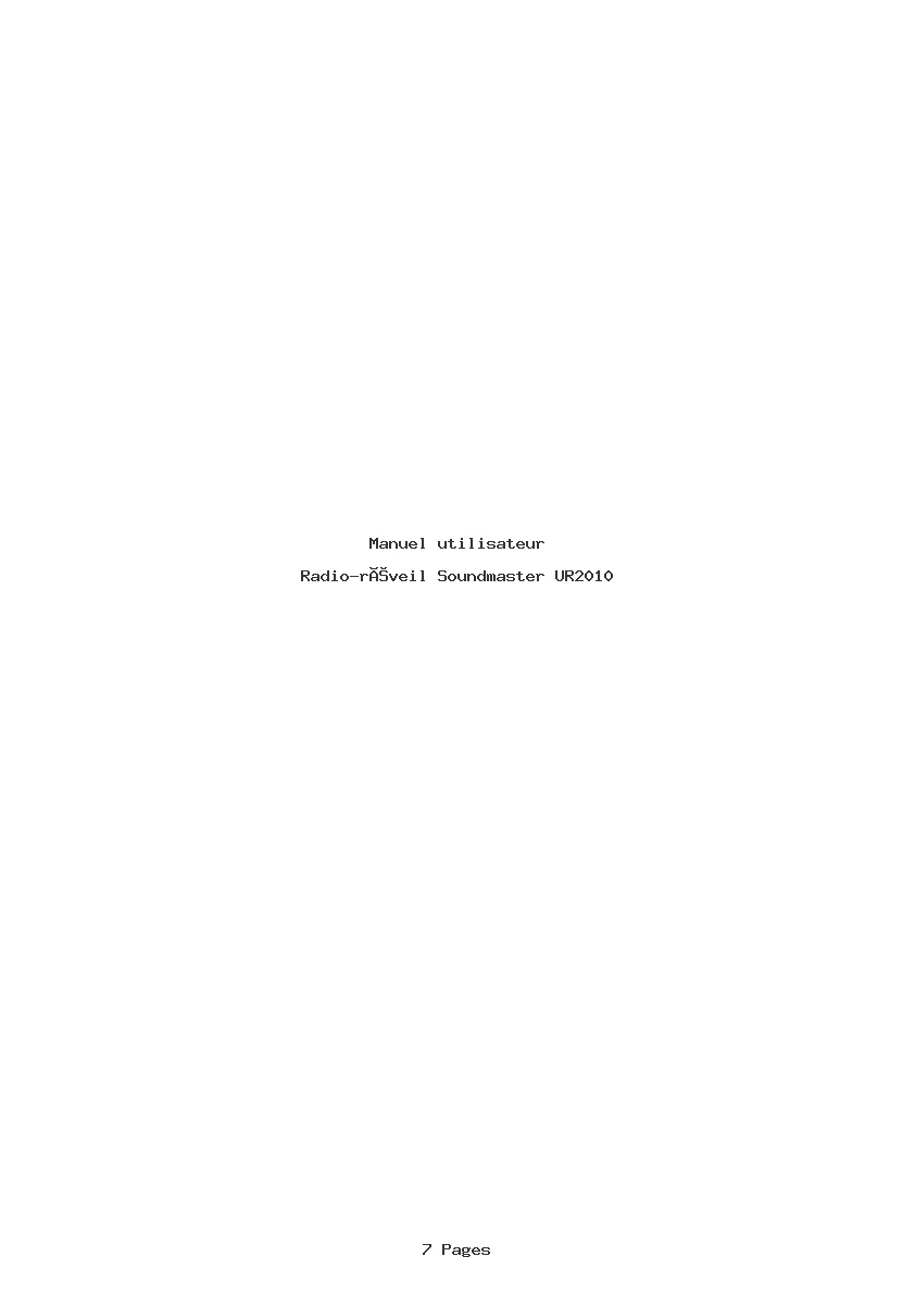 Page 1 de la notice Manuel utilisateur Soundmaster UR2010