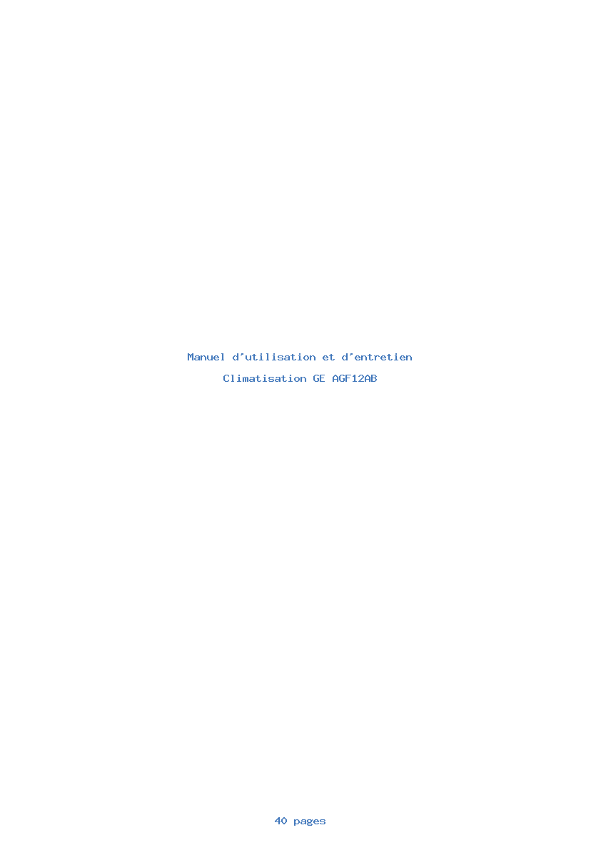 Page 1 de la notice Manuel d'utilisation et d'entretien GE AGF12AB